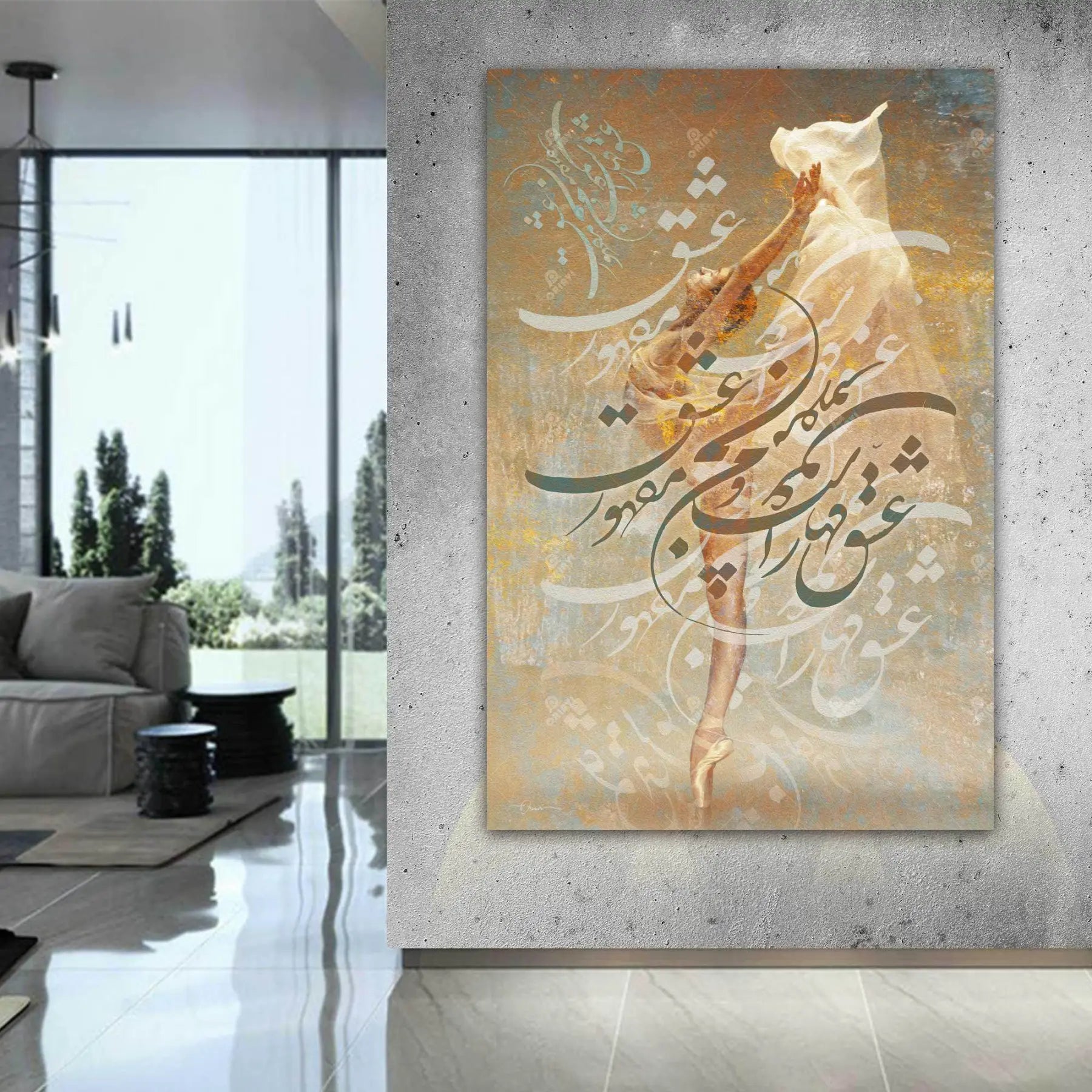 Love Is Mighty — Rumi Gold Dancer Calligraphy Canvas