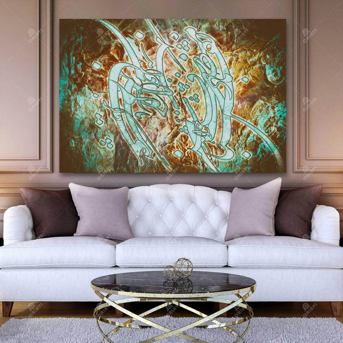 Nafas-e Bad-e Sabaa — Hafez Turquoise Floral Calligraphy Canvas