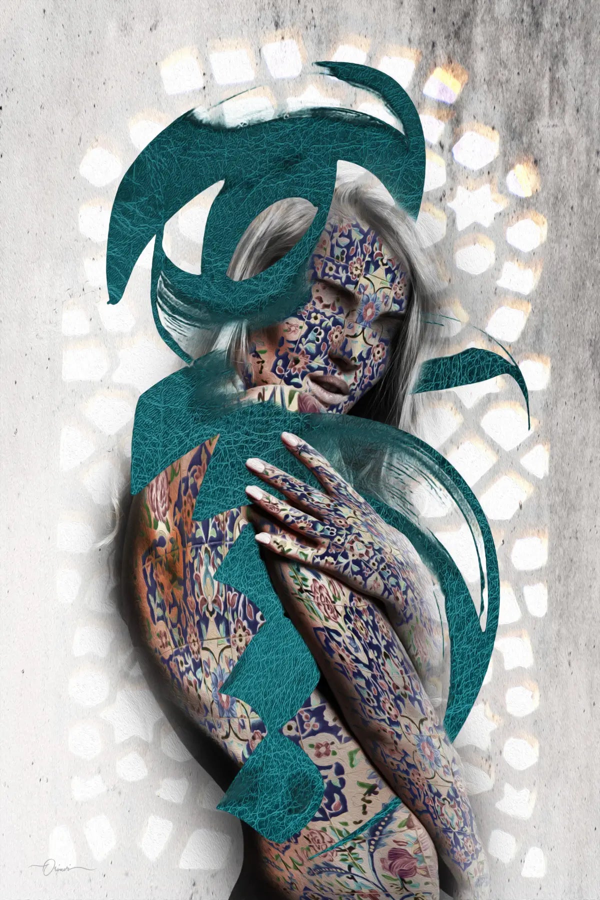 Hich — Turquoise Persian Woman Calligraphy Canvas
