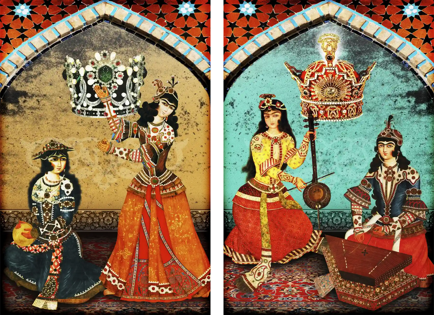 Bazm-e Doostan — Pahlavi Crown Persian Canvas Diptych
