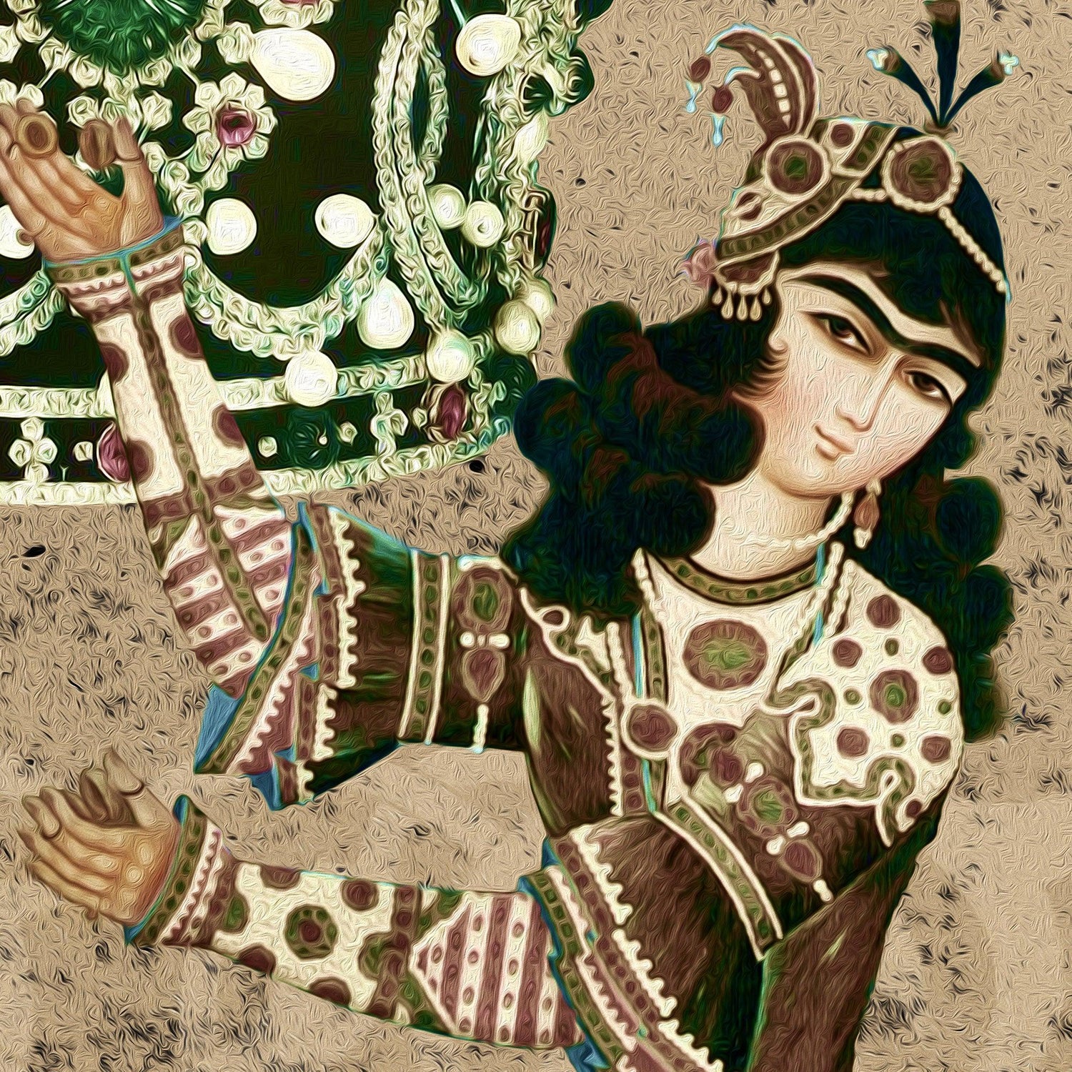 Bazm e Doostan -Pahlavi (2 Piece) 64"x48" (32"x48" ea.) | Persian Wall Art - ORIAVI Persian Art, persian artwork for sale, persian calligraphy, persian calligraphy wall art, persian mix media wall art, persian painting, persian wall art