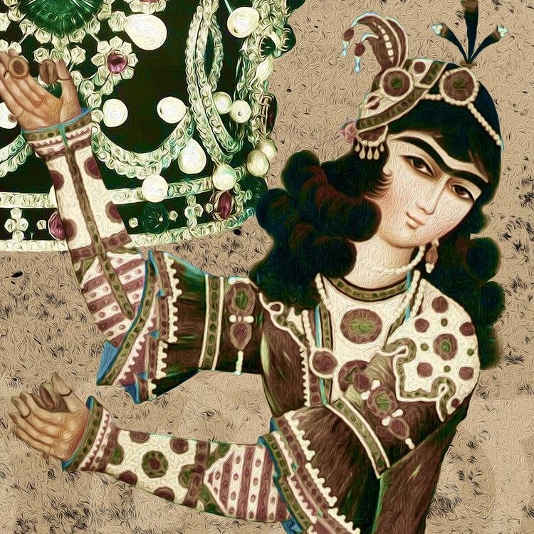 Bazm e Doostan -Pahlavi (2 Piece) 64"x48" (32"x48" ea.) | Persian Wall Art - ORIAVI Persian Art, persian artwork for sale, persian calligraphy, persian calligraphy wall art, persian mix media wall art, persian painting, persian wall art