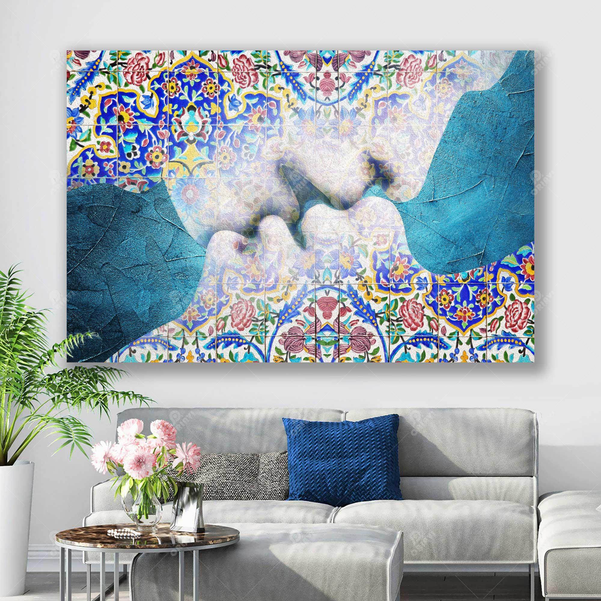 The Last Kiss — Persian Mosaic Couple Canvas