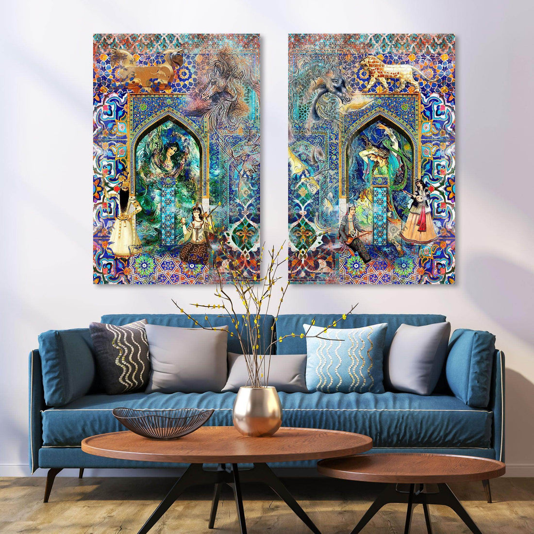 Persian miniatures on tiles (2 Piece) | Persian Wall Art | Persian Home Wall Decor - ORIAVI