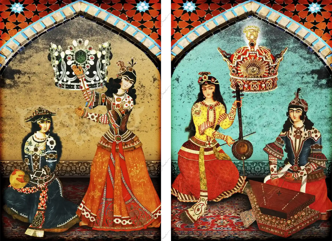 Bazm-e Doostan — Pahlavi Crown Persian Canvas Diptych