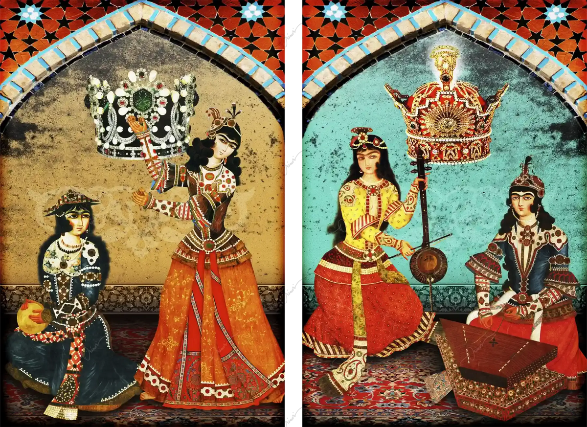 Bazm-e Doostan — Pahlavi Crown Persian Canvas Diptych