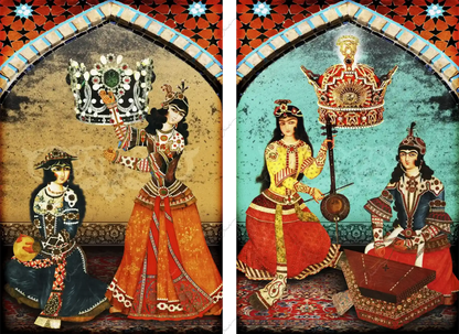 Bazm-e Doostan — Pahlavi Crown Persian Canvas Diptych