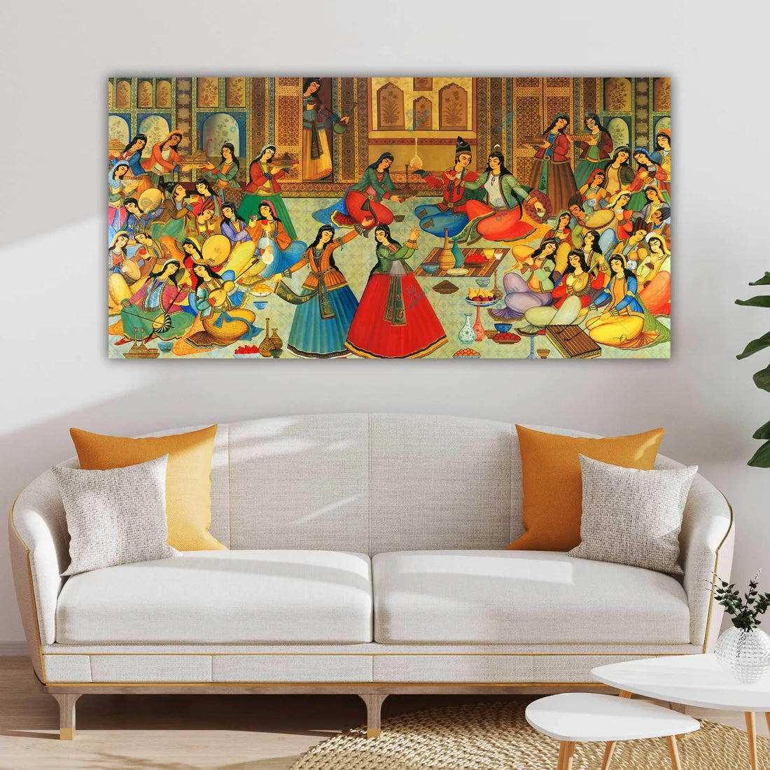 A Persian miniature painting scene on gallery canvas — Bazm-o Raghs