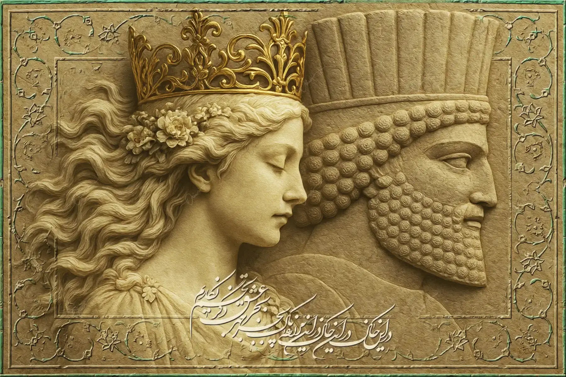 Be Joz Eshgh Nakarim — Rumi Persian Heritage Relief Canvas