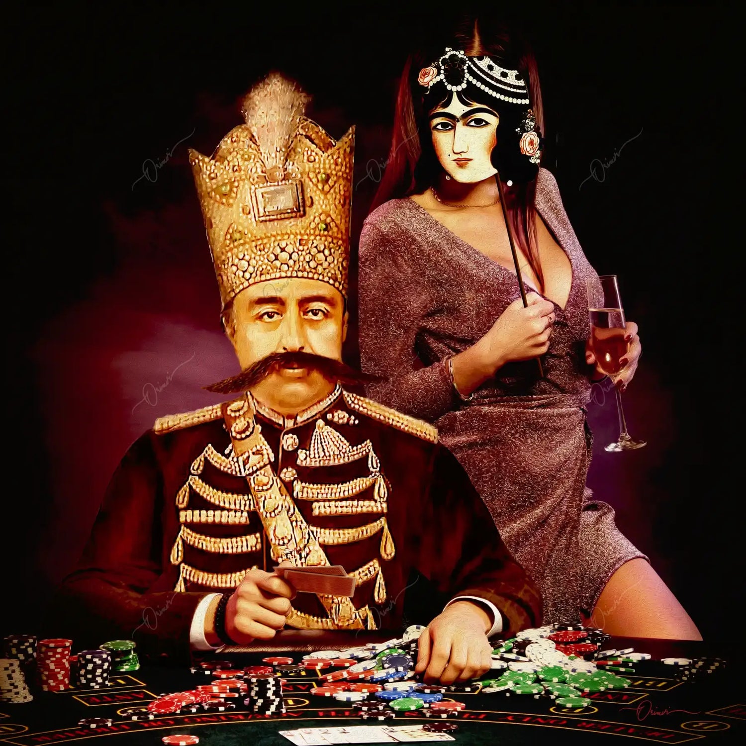 Casino Qajar — Persian Royal Portrait Canvas