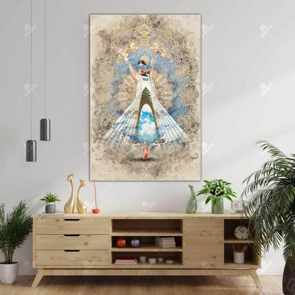 A dancing figure with Persian calligraphy through the composition — Dance and Freedom