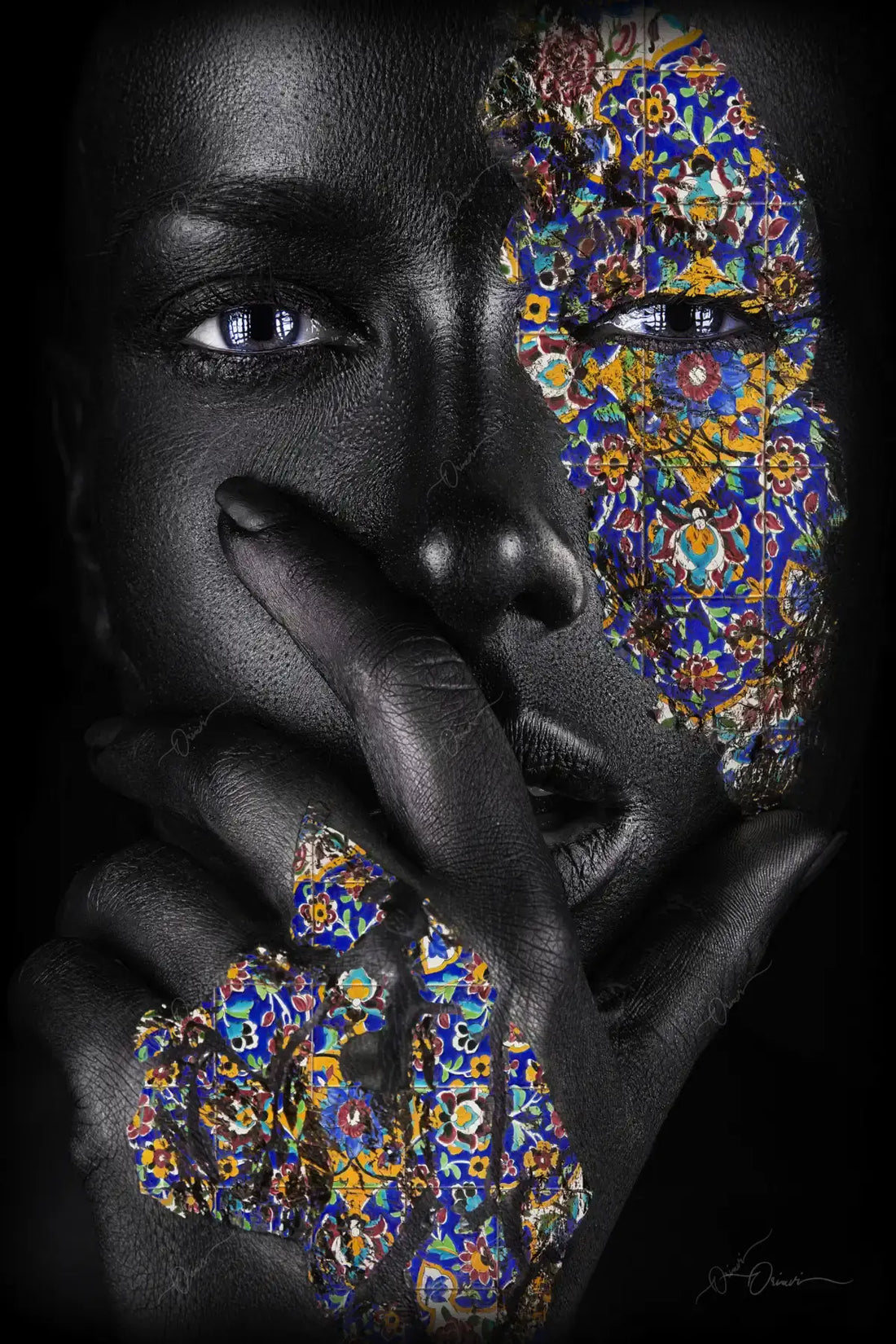 Deep in Thought — Persian Tile Portrait Canvas Art