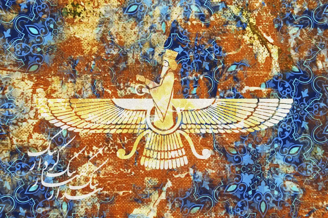 Faravahar — Blue and Copper Persian Heritage Canvas