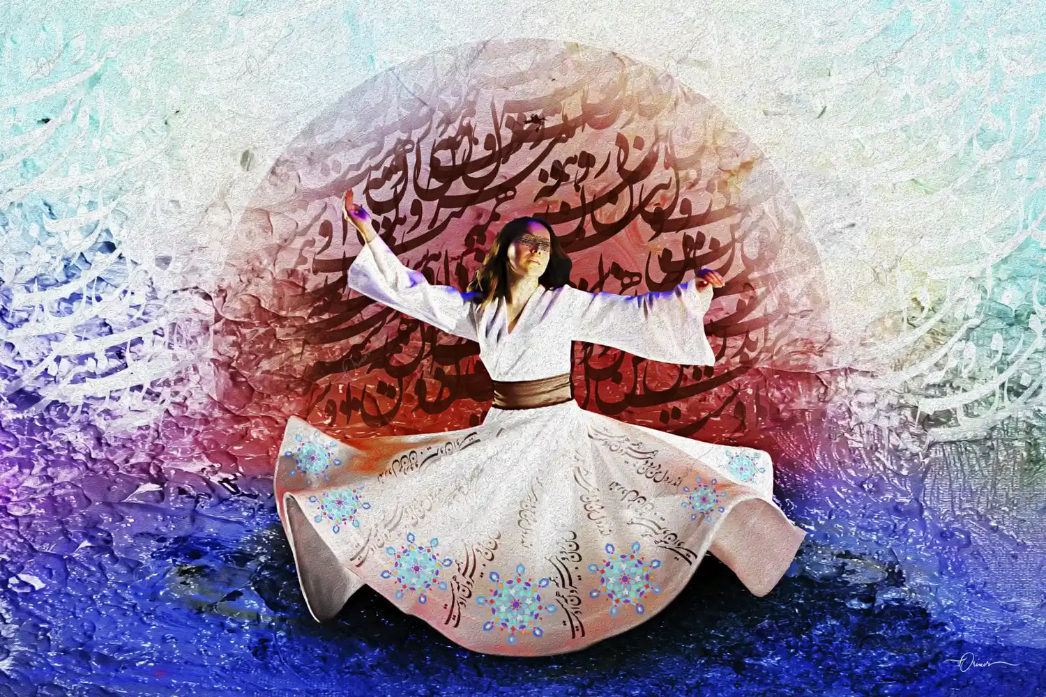 Hame Oust — Rumi Whirling Dancers Persian Canvas