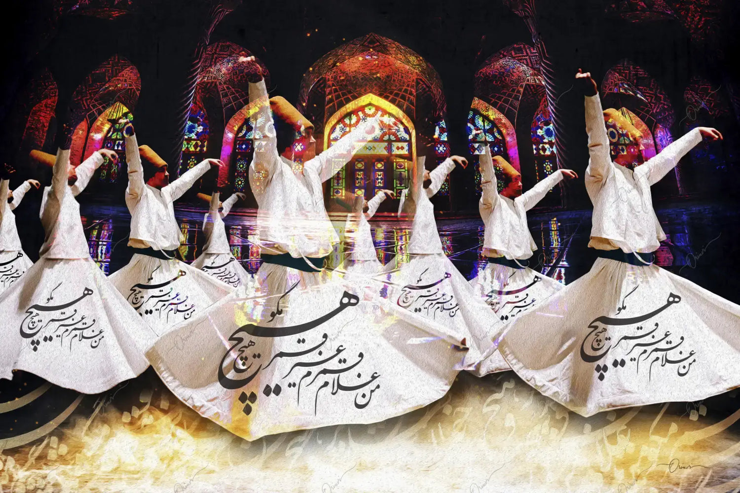 Hich Magoo — Rumi Whirling Dancers Calligraphy Canvas