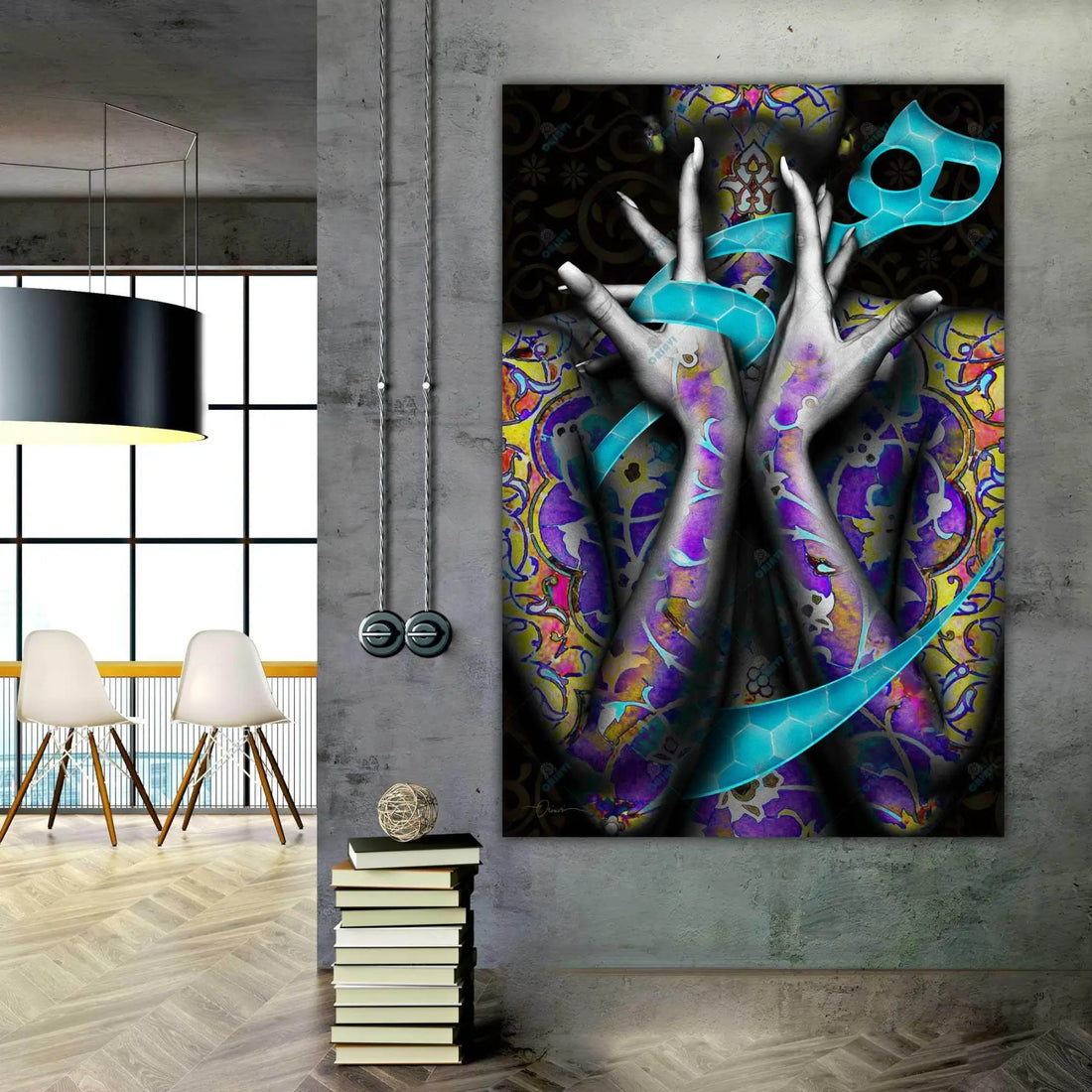 Hich — Turquoise Hands Persian Calligraphy Canvas