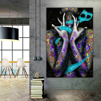 Hich — Turquoise Hands Persian Calligraphy Canvas