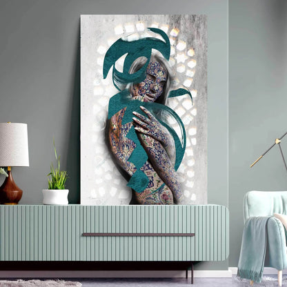 Hich — Turquoise Persian Woman Calligraphy Canvas