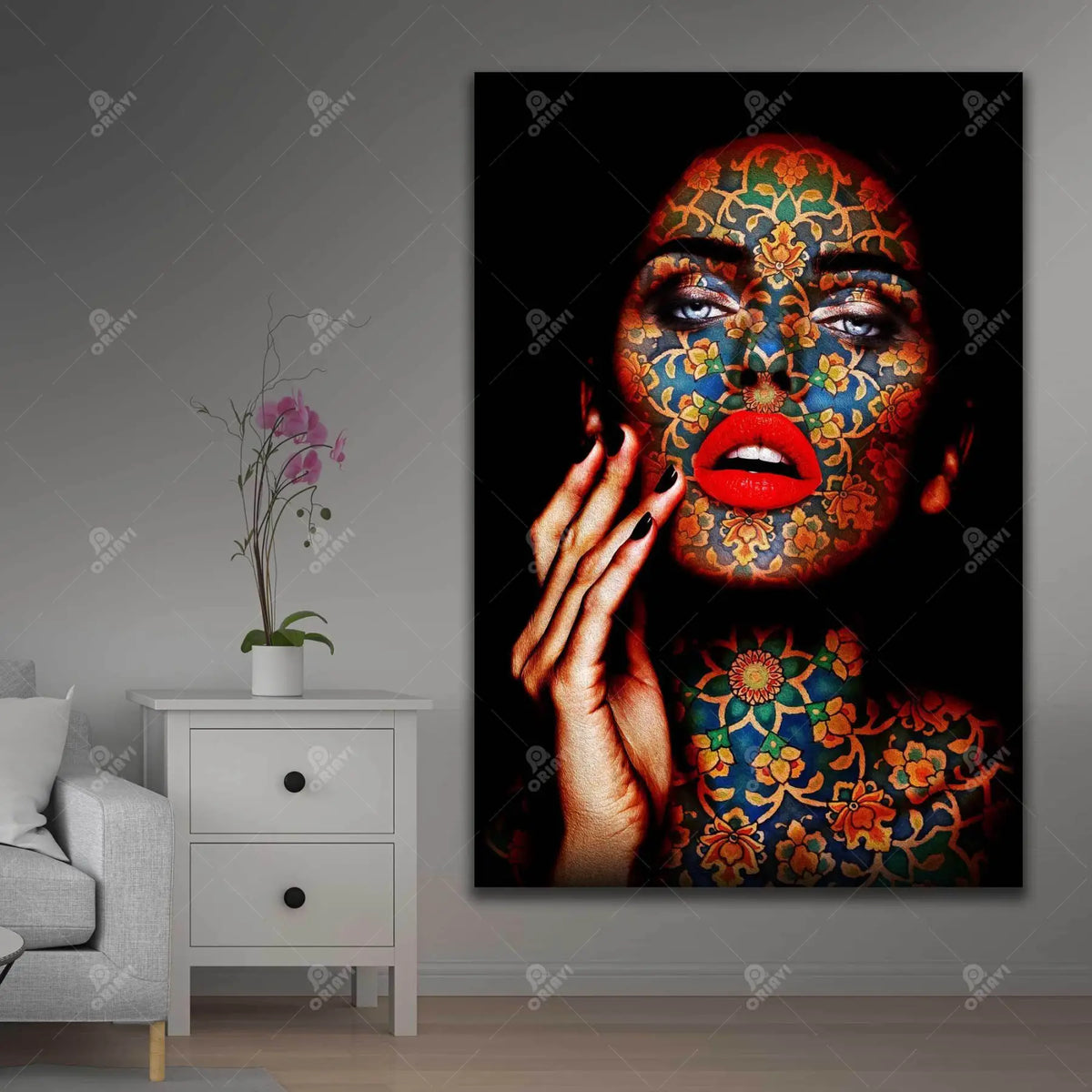 Lovely Face — Persian Floral Portrait Canvas