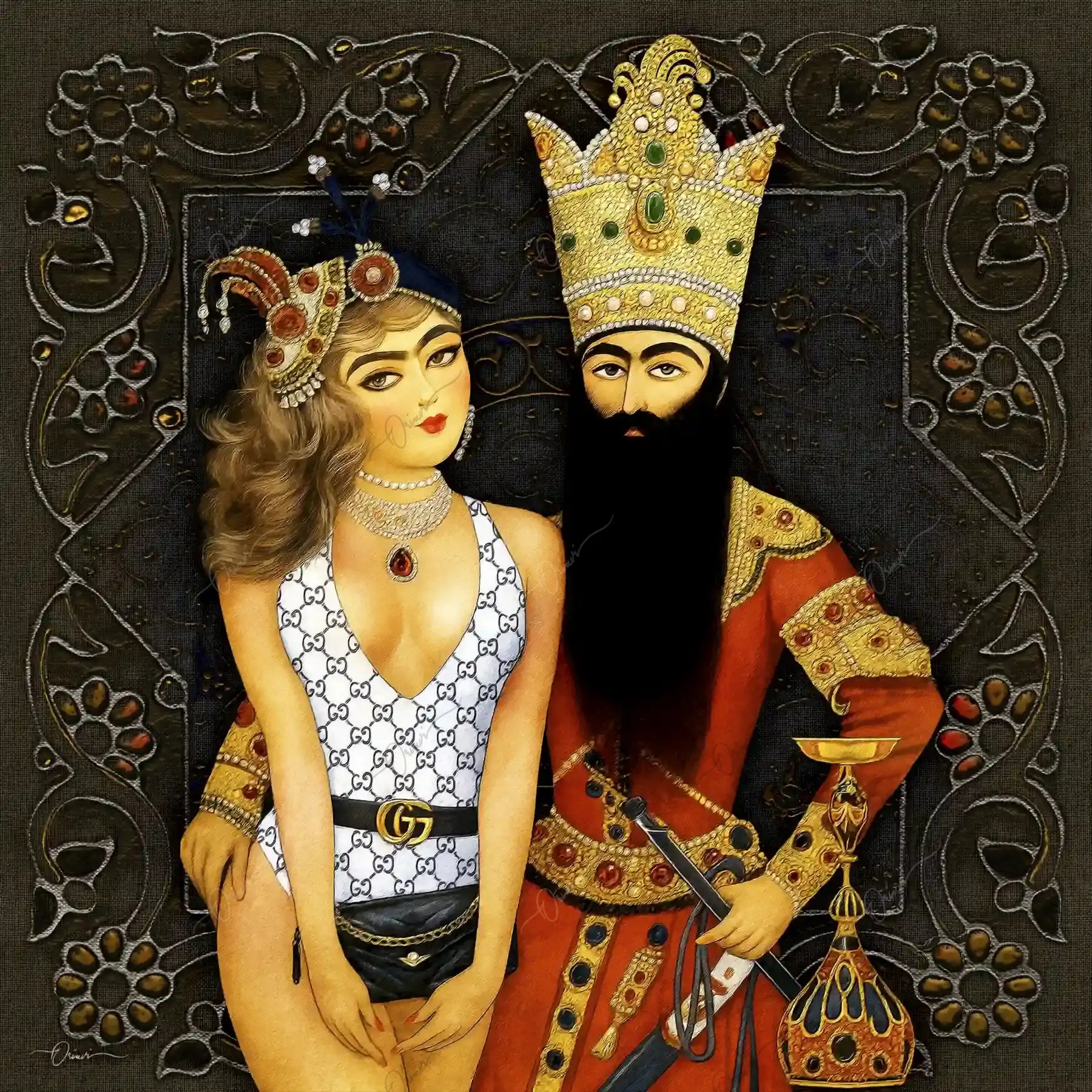 Modern Qajar — Persian Royal Couple Canvas