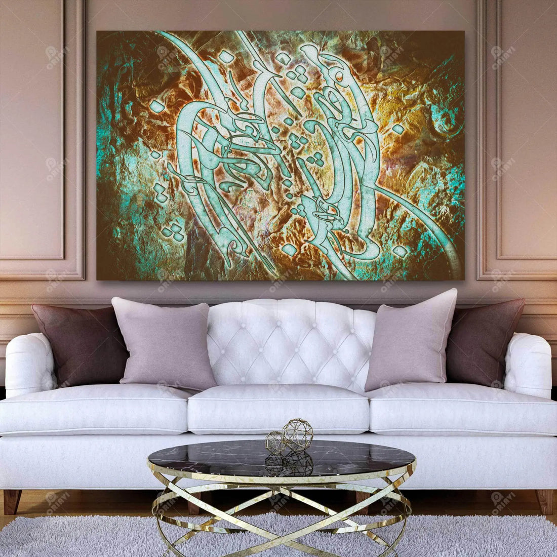 Nafas-e Bad-e Sabaa — Hafez Turquoise Floral Calligraphy Canvas