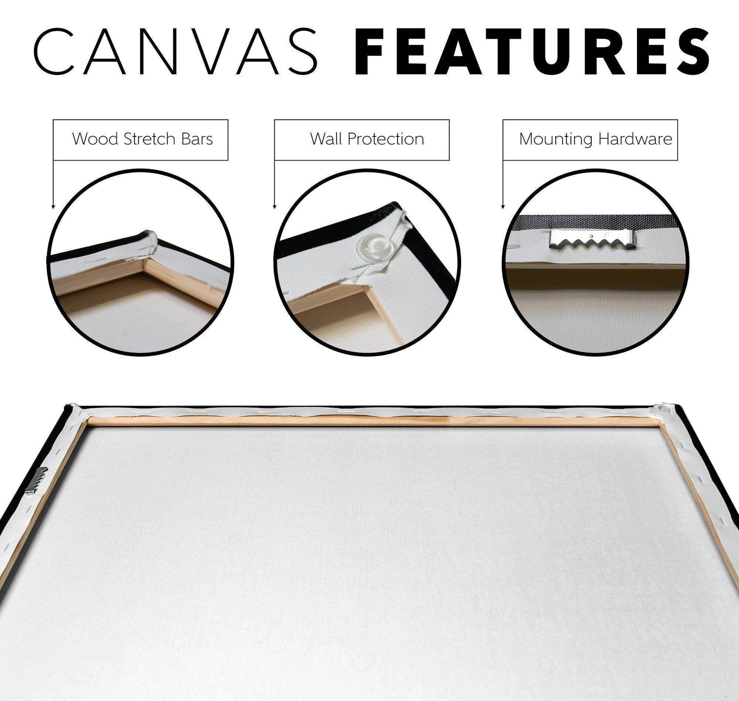ORIAVI gallery-wrapped canvas features with wood stretcher bars, wall protectors and hanging hardware