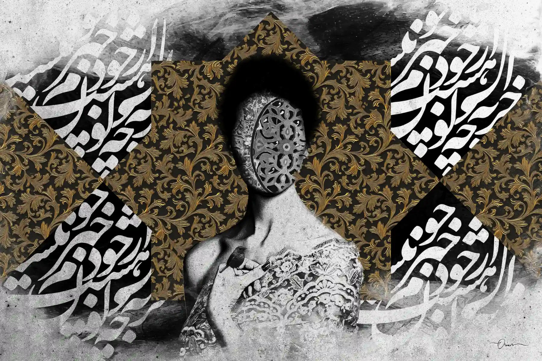 Essence of Self — Hafez Gold Monochrome Portrait Canvas