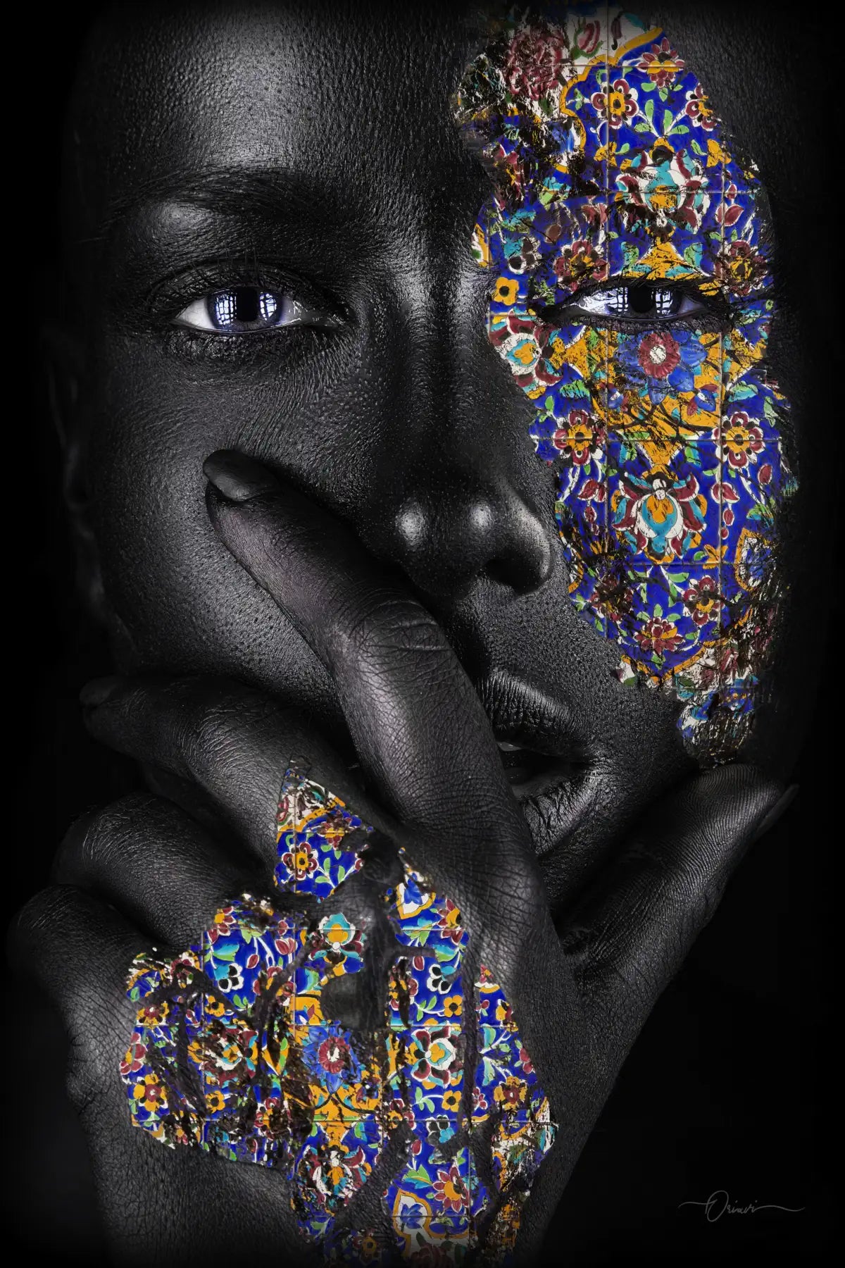 Deep in Thought — Persian Tile Portrait Canvas Art