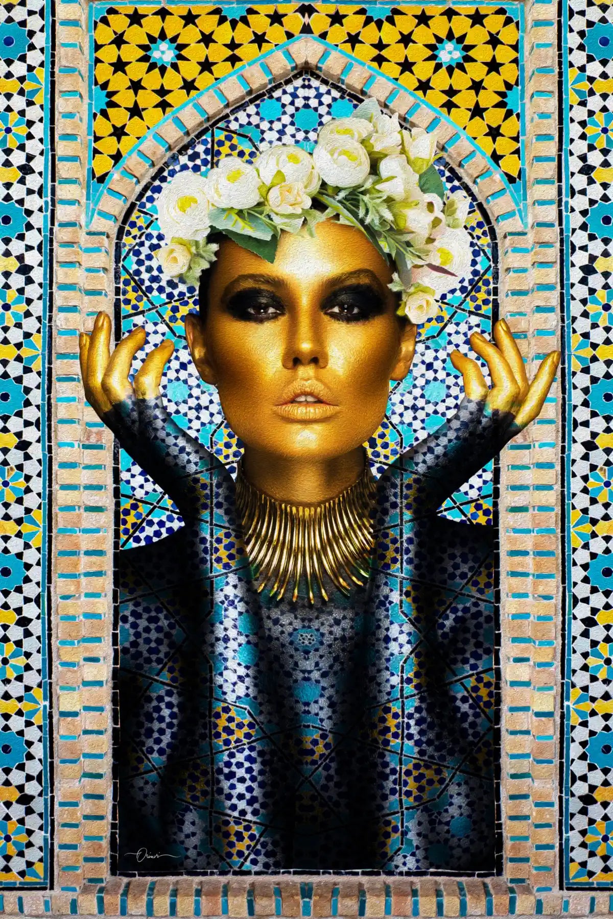 Persian Tile Girl — Persian Mosaic Portrait Canvas