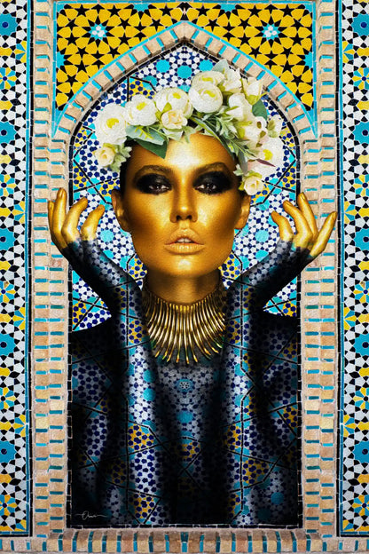 Persian Tile Girl — Persian Mosaic Portrait Canvas