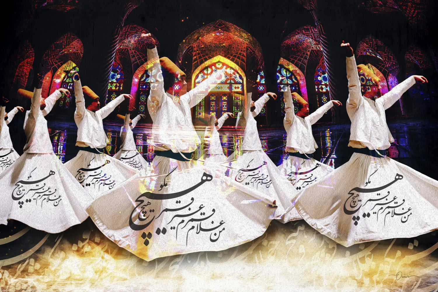 Hich Magoo — Rumi Whirling Dancers Calligraphy Canvas