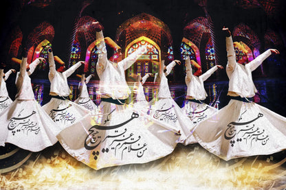 Hich Magoo — Rumi Whirling Dancers Calligraphy Canvas