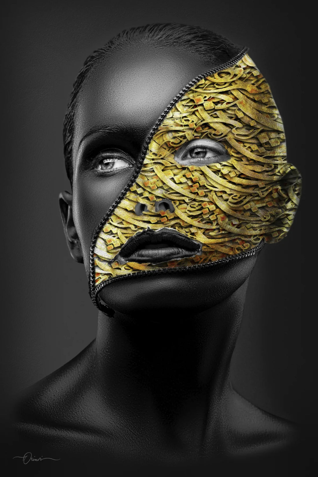 Tadbir — Gold Veiled Woman Persian Calligraphy Canvas