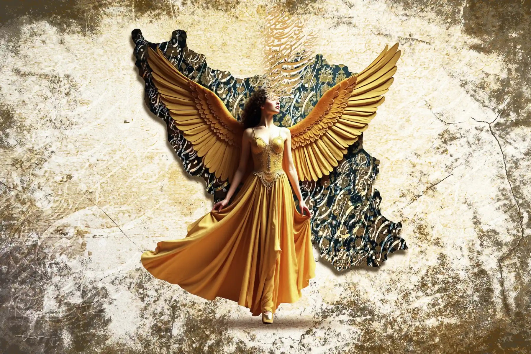 Vatanam — Persian Winged Woman Calligraphy Canvas