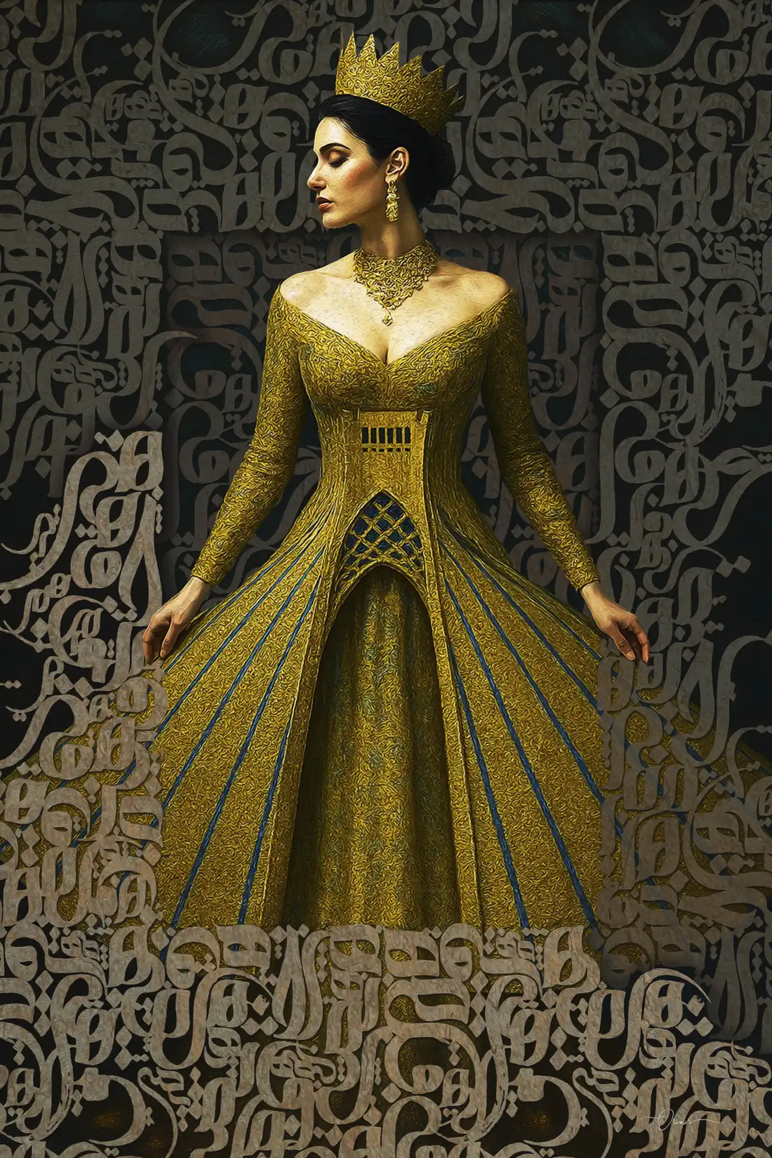 Woman, Life, Freedom — Gold Persian Queen Calligraphy Canvas