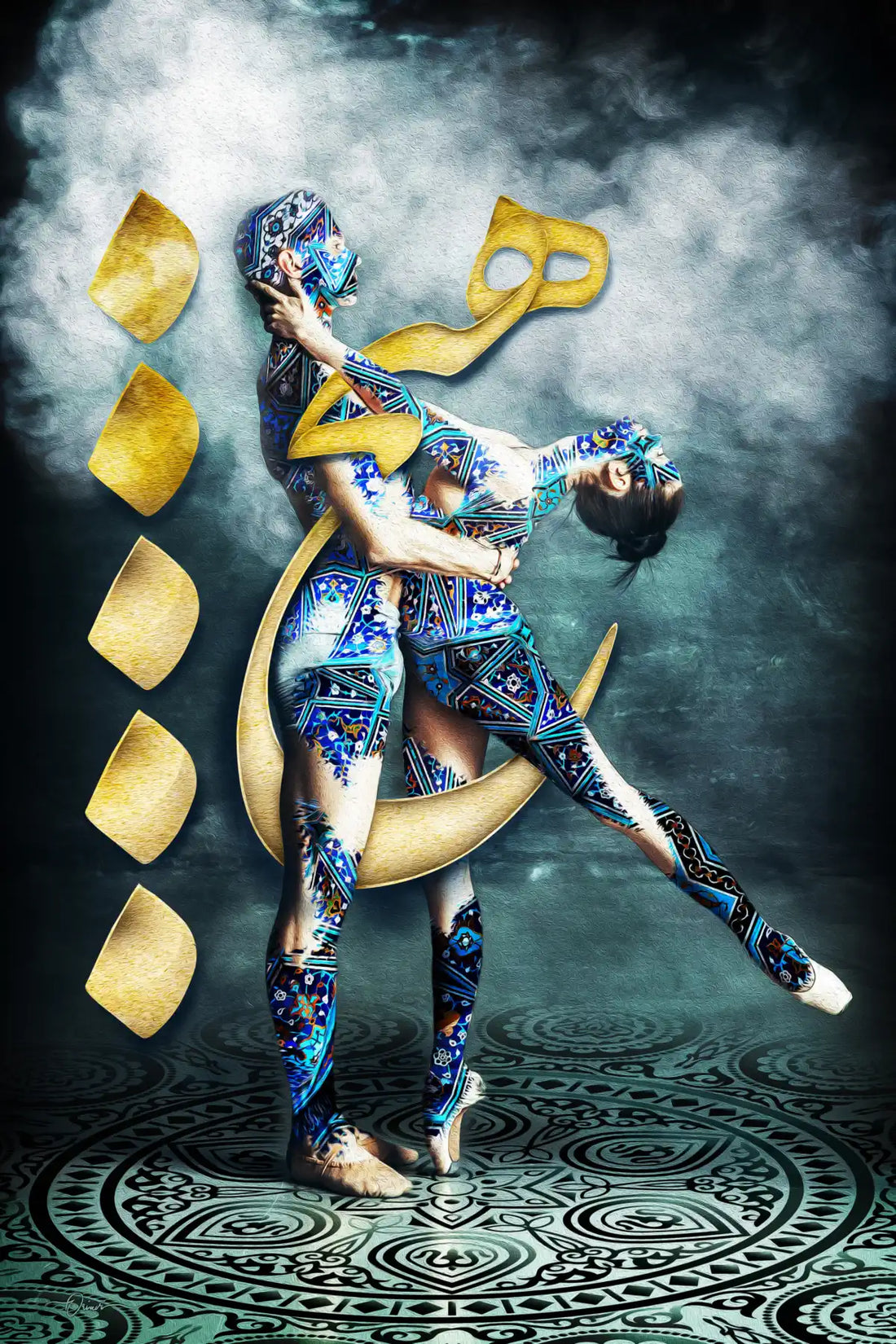 Hich — Blue Persian Dancer Calligraphy Canvas