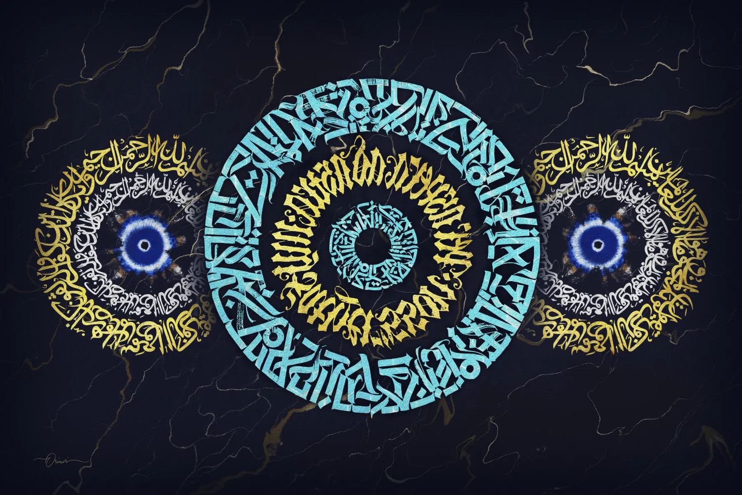 Wa In Yakad — Navy Triple Nazar Calligraphy Canvas