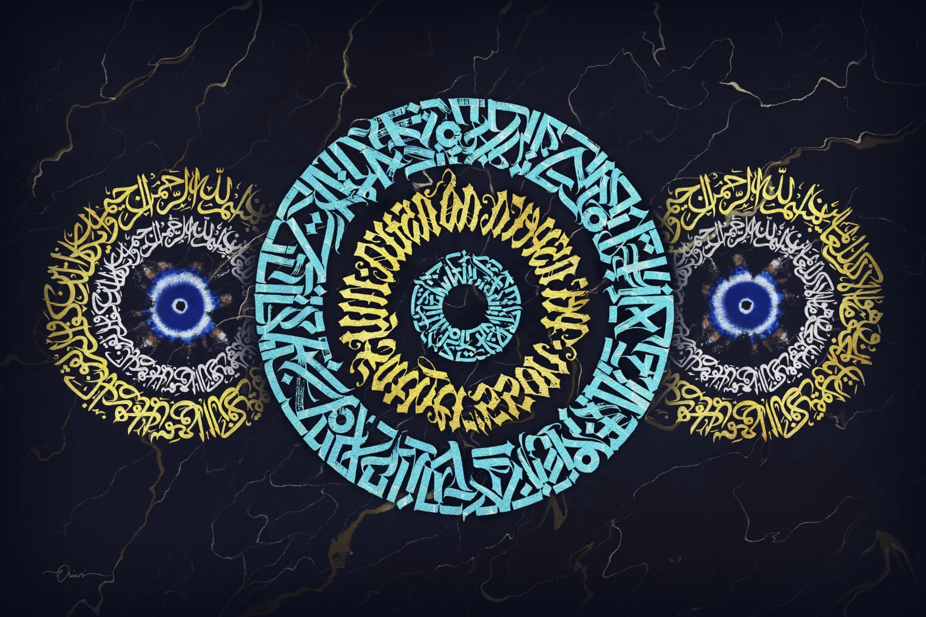 Wa In Yakad — Navy Triple Nazar Calligraphy Canvas