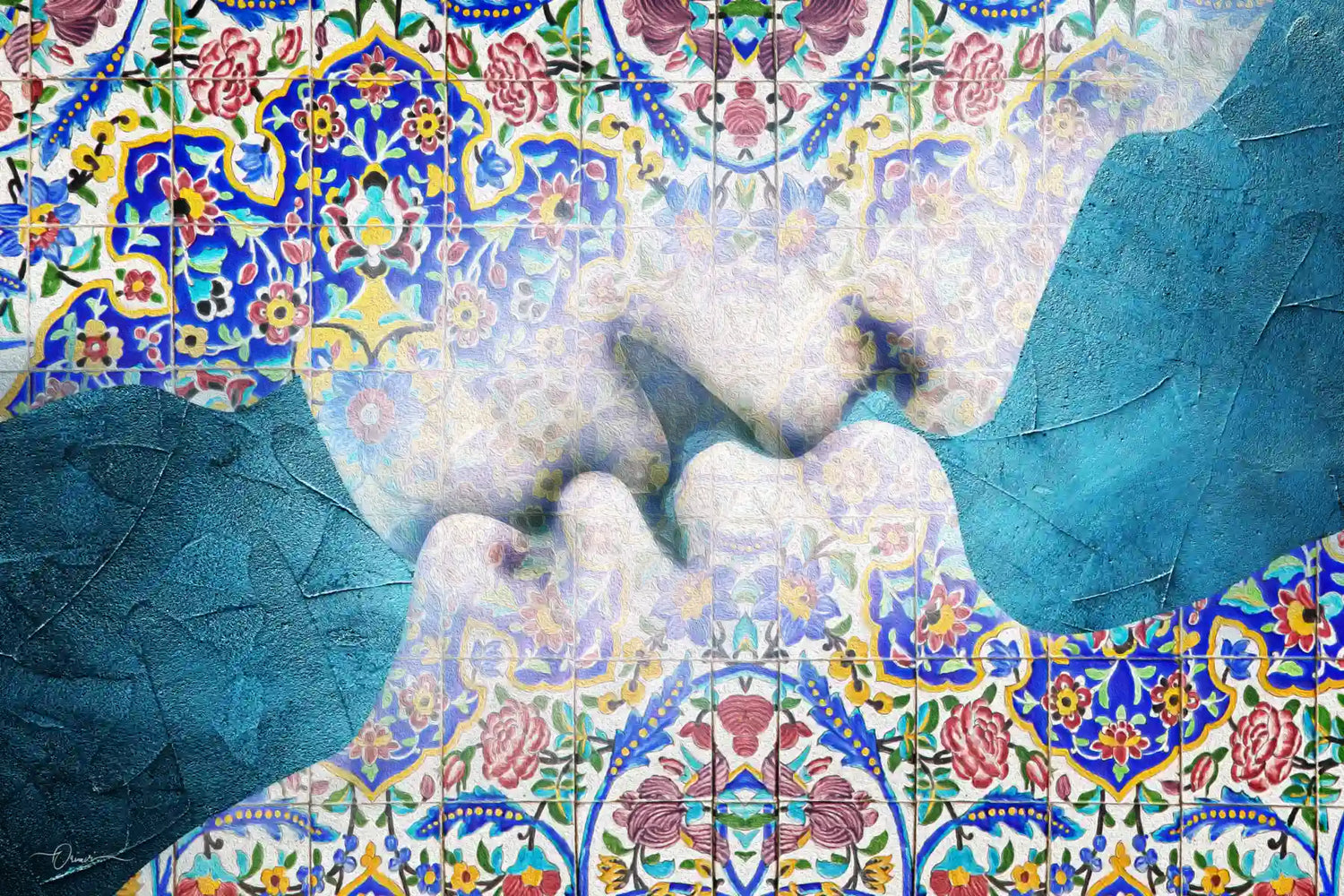The Last Kiss — Persian Mosaic Couple Canvas