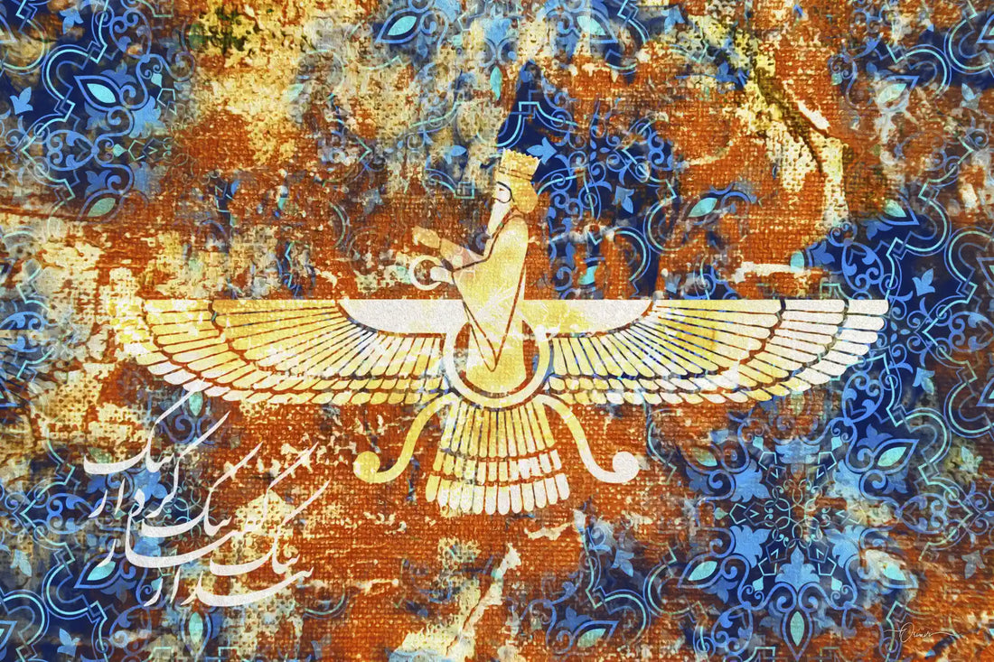 Faravahar — Blue and Copper Persian Heritage Canvas