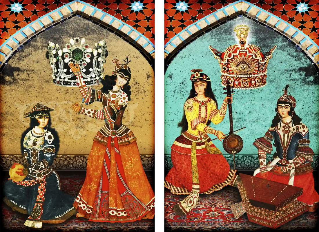 Bazm-e Doostan — Pahlavi Crown Persian Canvas Diptych