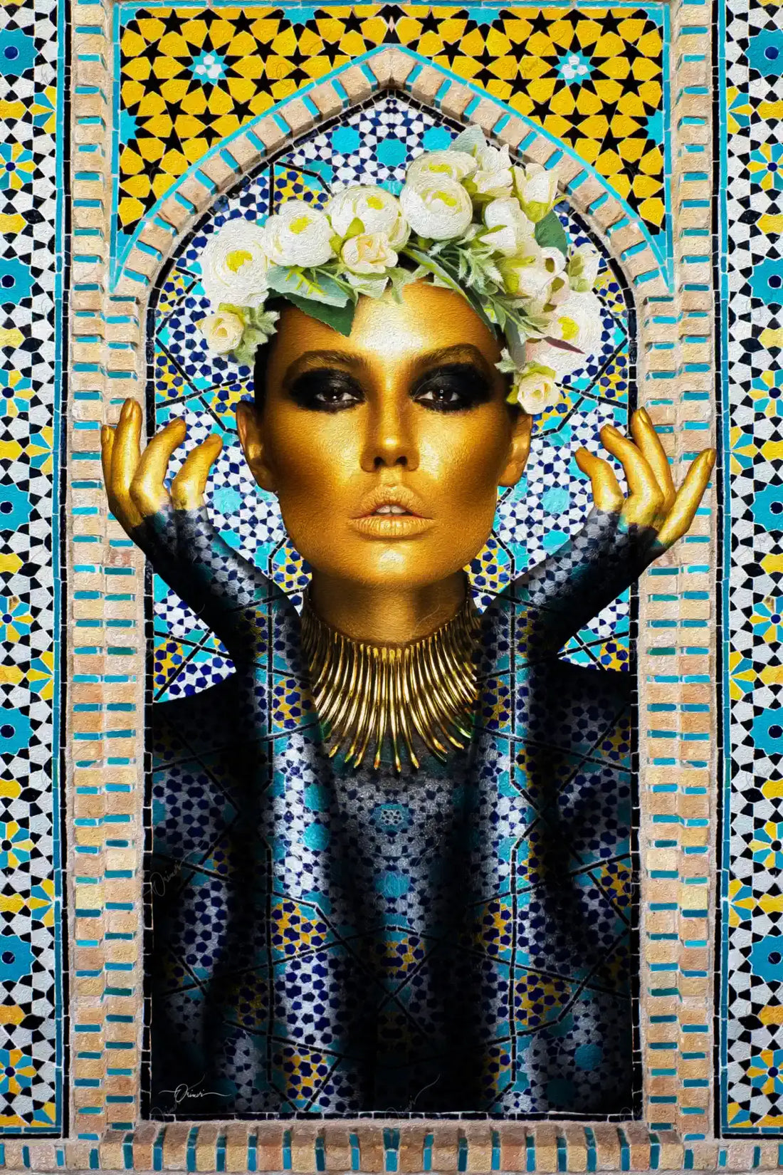 Persian Tile Girl — Persian Mosaic Portrait Canvas