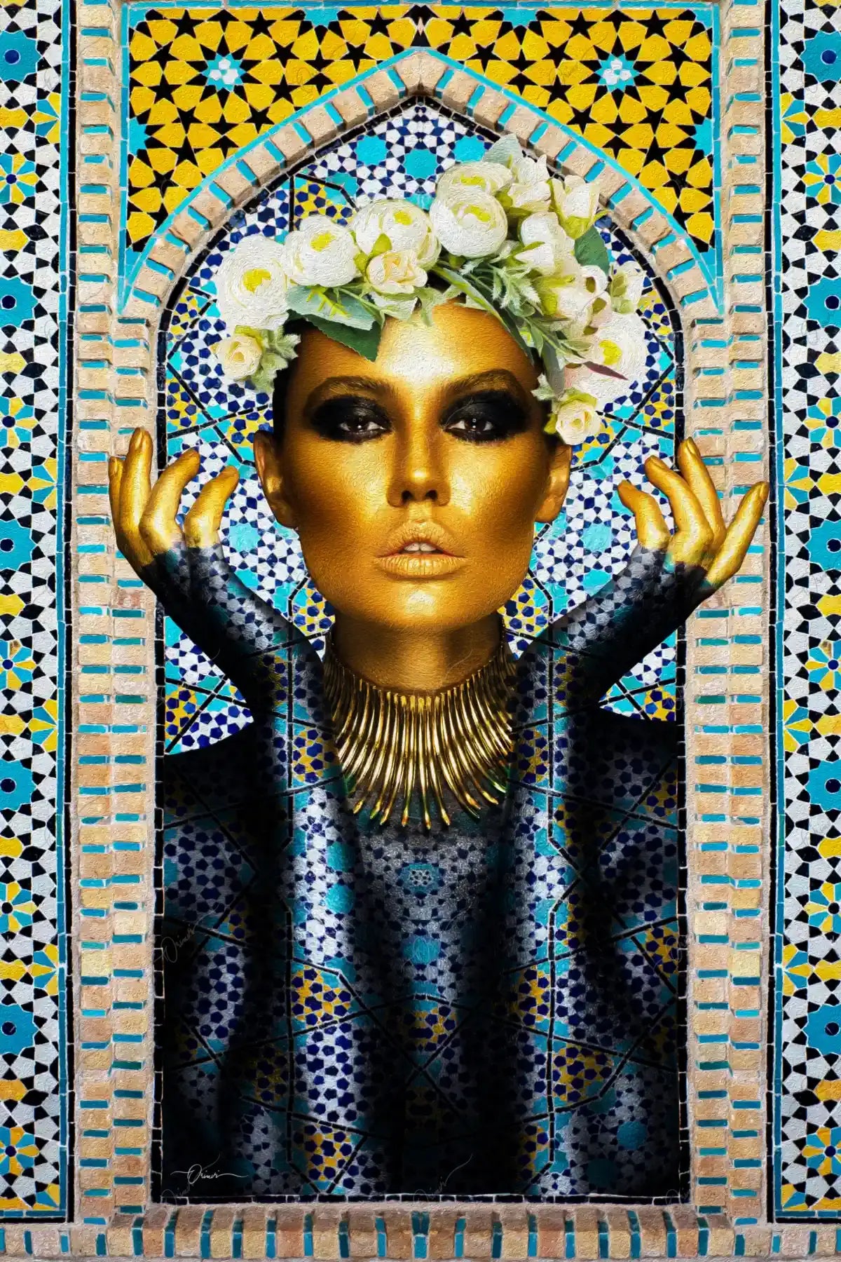 Persian Tile Girl — Persian Mosaic Portrait Canvas
