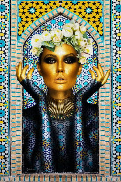 Persian Tile Girl — Persian Mosaic Portrait Canvas
