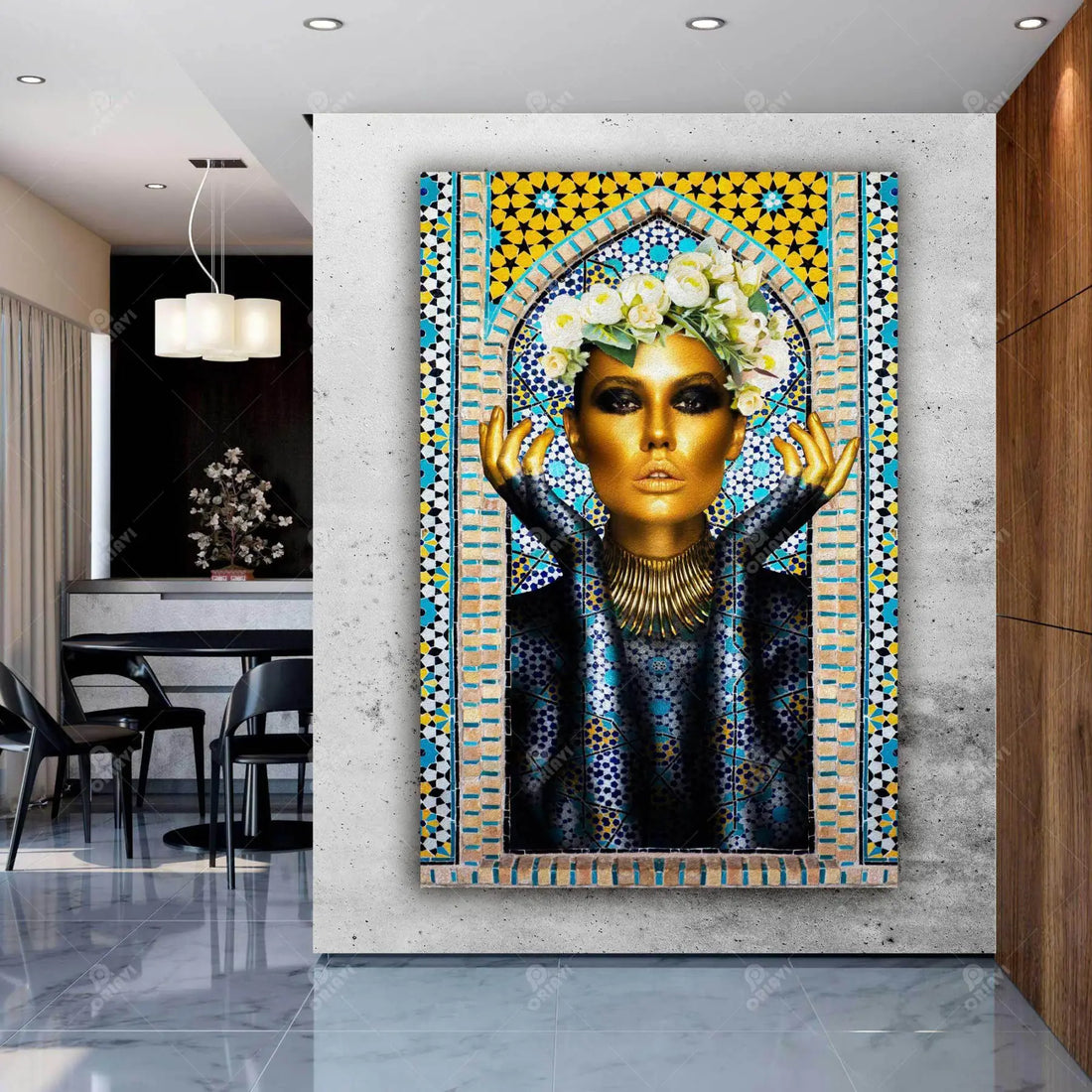 Persian Tile Girl — Persian Mosaic Portrait Canvas