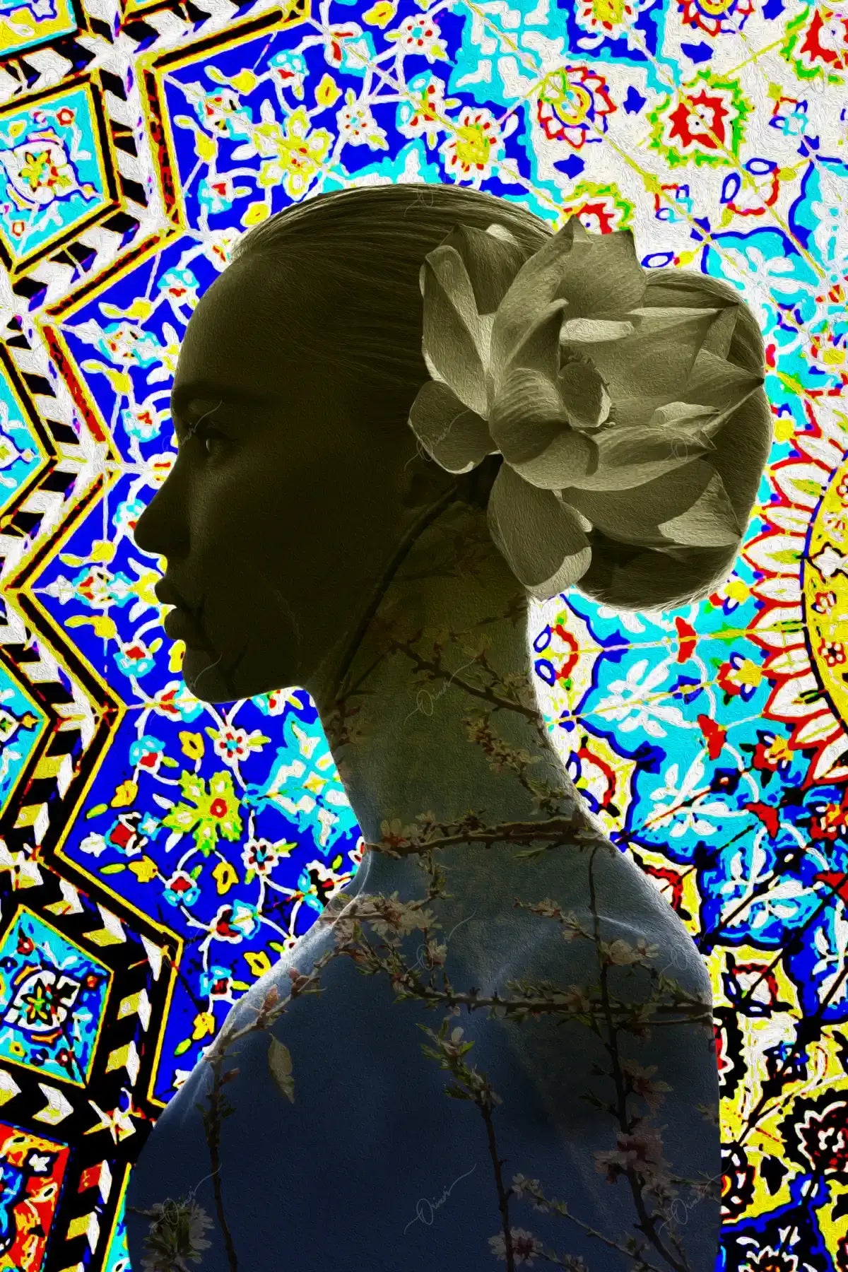 Spring Blossoms — Persian Tile Silhouette Canvas