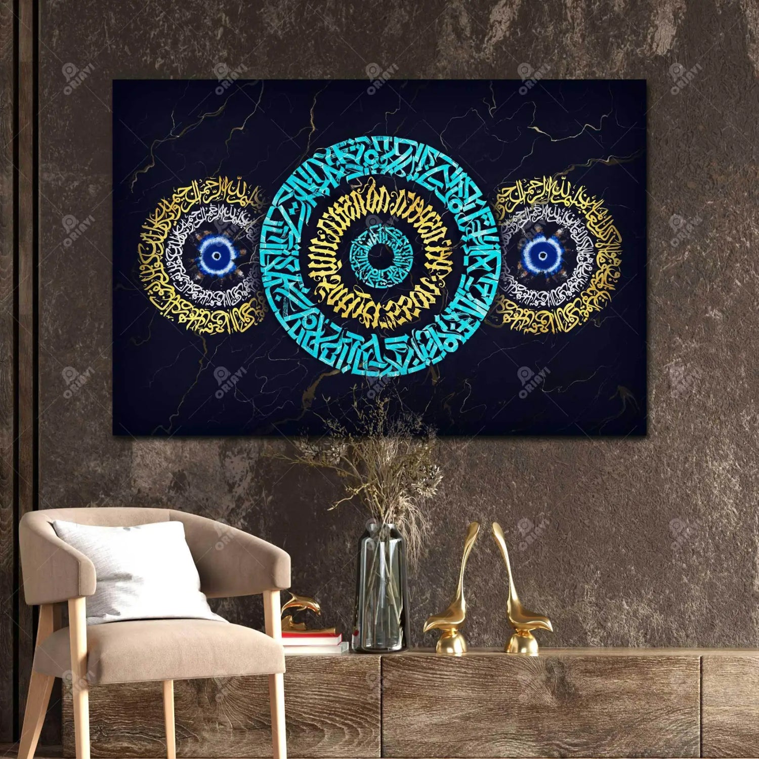Wa In Yakad — Navy Triple Nazar Calligraphy Canvas