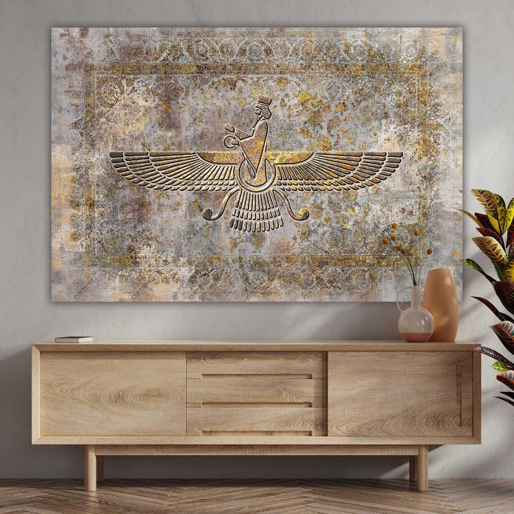 Looking for a stunning canvas wall art piece that showcases the rich cultural heritage of Iran? Check out our Faravahar canvas wall art, featuring a modern take on the iconic symbol and intricately woven design. With vibrant colors and high-quality materials, this piece of Iranian art is perfect for any room and speaks to the ongoing evolution of Persian modern art. Add a touch of elegance to your space with this unique and captivating canvas wall art.