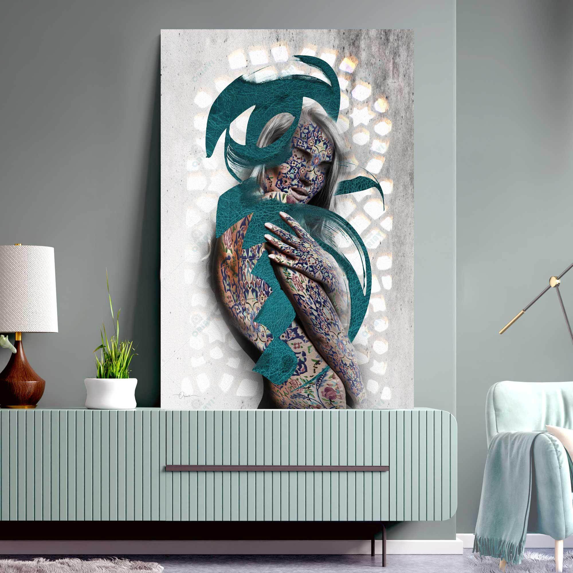 Hich — Turquoise Persian Woman Calligraphy Canvas
