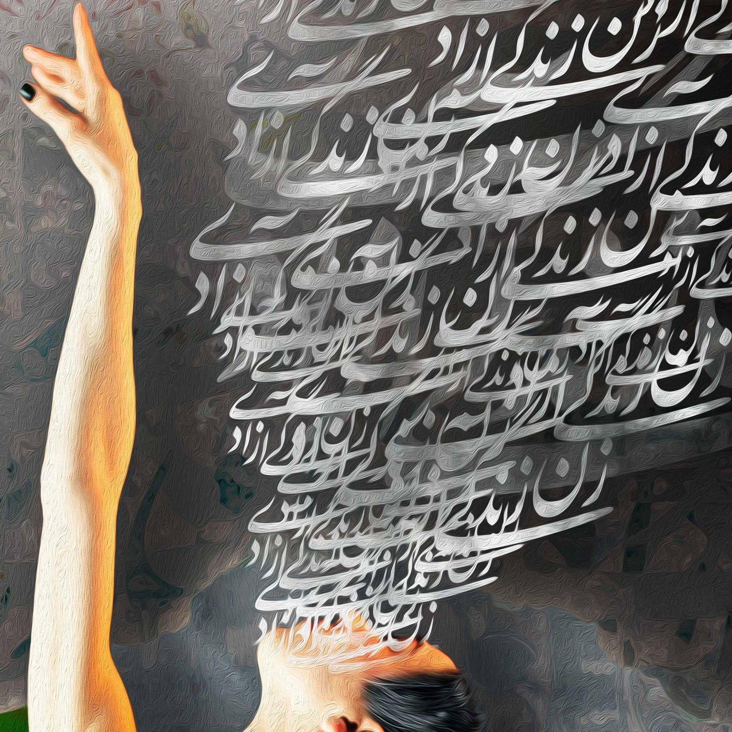 Woman Life Freedom | Persian Modern Calligraphy Wall Art - ORIAVI Persian Art, persian artwork for sale, persian calligraphy, persian calligraphy wall art, persian mix media wall art, persian painting, persian wall art, Persian Wall Art for Sale